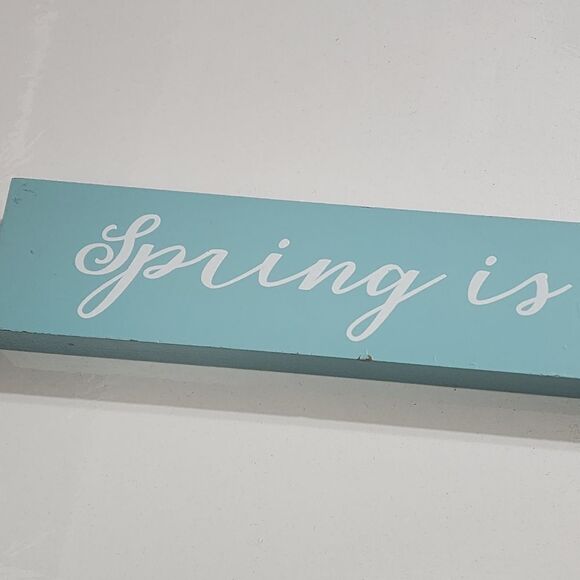 Light Blue Spring Is In the Air 18" Painted Wooden Block Decor - Picture 5 of 12